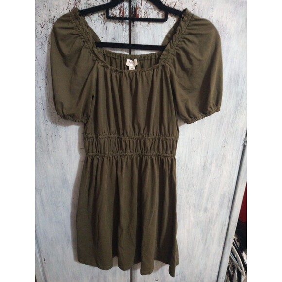 J Crew Puff Sleeve Dress olive Green Xs Boho Cottage Core Feminine - Picture 3 of 10